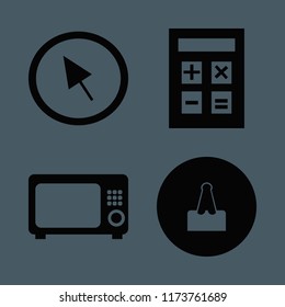 button vector icons set. with calculator, cursor, paper clip and microwave in set