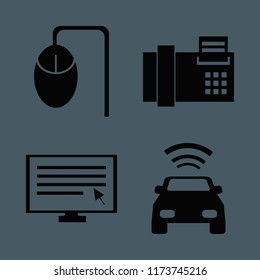 button vector icons set. with car with signal, computer mouse, computer cursor and fax in set
