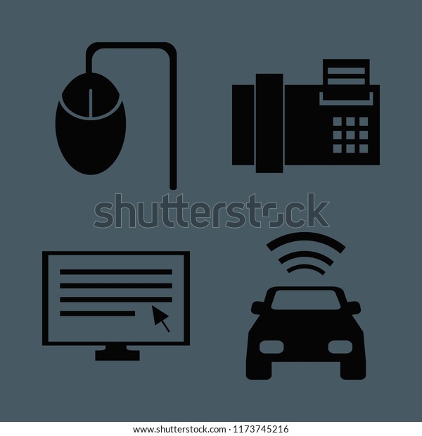 button vector icons set. with car
with signal, computer mouse, computer cursor and fax in
set