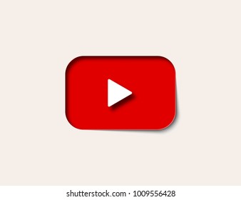 Button video player in paper art on light background. Button icon