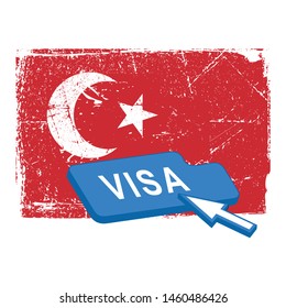 Button visa on the flag of Turkey. Vector image on white background.