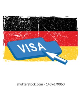 Button  Visa on a Germany flag background.Vector image on white background.