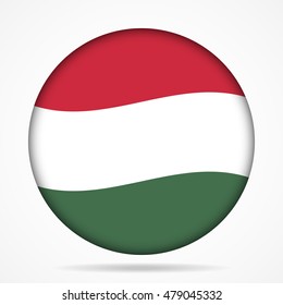button with waving national flag of Hungary and shadow