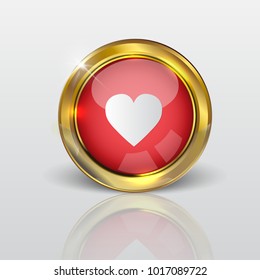 Button web love glossy red Gold