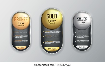 Button web price table pack on background color black