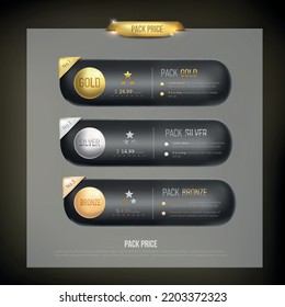 Button web price table pack on background color black