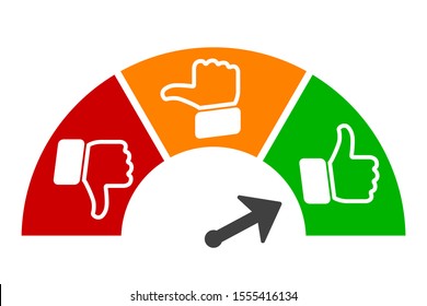 Button With White Valuation Thumbs, Satisfaction Barometer - Vector