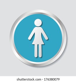 Button with white vector woman icon with shadow