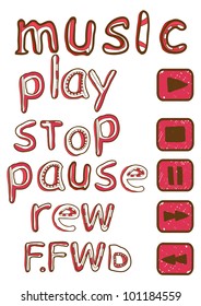 button words for musical player - vector illustration