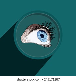 Button-Icon: blue eye - hand drawn. Vector Illustration. Eps 10