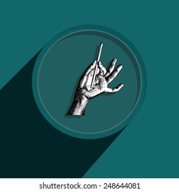Button-Icon: hand with pen. Vector Illustration. Eps 10