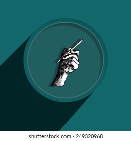 Button-Icon: hand with pen. Vector Illustration. Eps 10