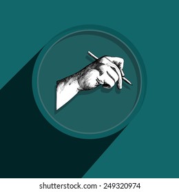 Button-Icon: hand with pen. Vector Illustration. Eps 10
