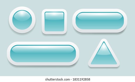 Botones conjunto azul 3D, agua de recogida brillante iconos vectoriales suaves.