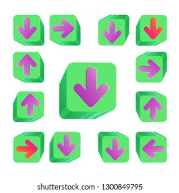 Buttons in 3d.  Green buttons. Arrows in different directions.