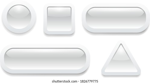 Buttons 3D grey set, shiny collection white and grey vector design.