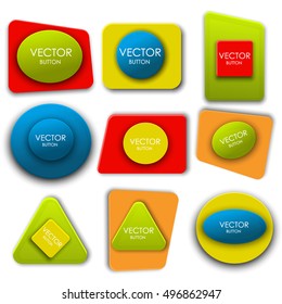 Buttons abstract vector labels set internet colorful site template. Glossy modern set buttons web design icon interface circle badge. Shape banner label collection buttons element sign.