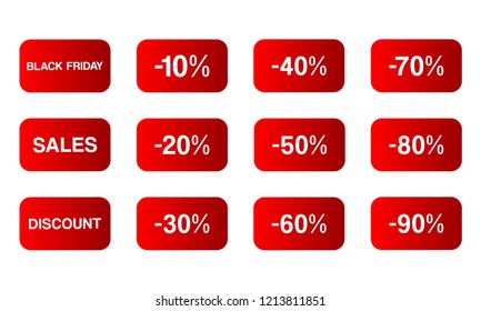 Buttons, black friday icons set, etc. On white background
