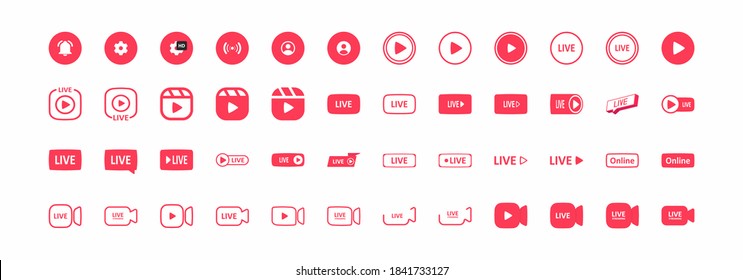 Buttons for blogging, online broadcasting, streaming and social media. Decoration are designed in a flat style and isolated on a white background. Vector illustration