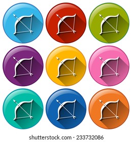 Buttons with bow and arrow on a white background 