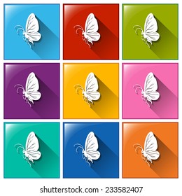 Buttons with butterflies on a white background 