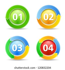 Buttons with circular arrows and numbers, vector eps10 illustration