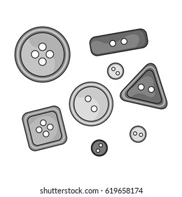 Buttons for clothes.Sewing or tailoring tools kit single icon in monochrome style vector symbol stock illustration.