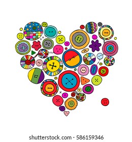 Buttons collection, heart shape. Sketch for your design