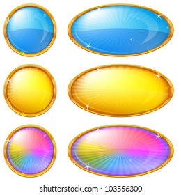 Buttons collection, round and oval glossy blank web elements of various colors, eps10, contains transparencies. Vector