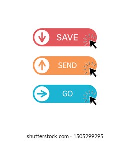 Buttons colored with text go send and download in the middle and arrows on the side and mouse click