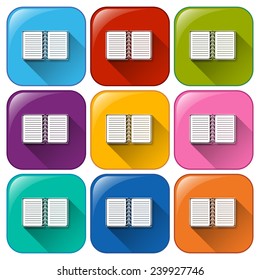 Botones con cuadernos de comunicación en fondo blanco