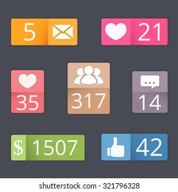 Buttons with counters set for blog, web site, social media design, vector eps10 illustration