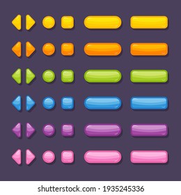 Buttons of different colors and shapes for game and app design.
