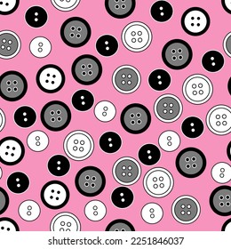 Buttons of different sizes and colors seamless pattern. Sewing accessories vector print.