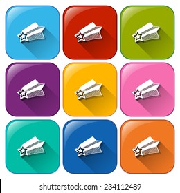 Buttons with falling stars on a white background 