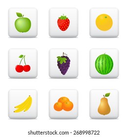 Buttons with fruits on a white background