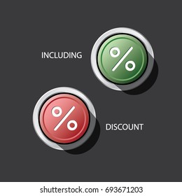 Buttons green and red, include discount icon, percent sign vector illustration of Eps10