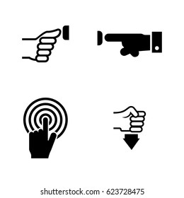 Buttons and hand. Simple Related Vector Icons Set for Video, Mobile Apps, Web Sites, Print Projects and Your Design. Black Flat Illustration on White Background.