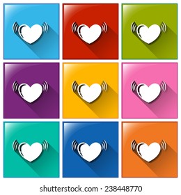 Botones con corazones sobre fondo blanco