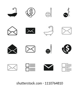 Buttons icon. collection of 16 buttons filled and outline icons such as needle button, mail, envelope, menu, bank support. editable buttons icons for web and mobile.