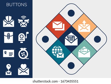 buttons icon set. 13 filled buttons icons. Included Mail, Envelope, Knit, Mails icons