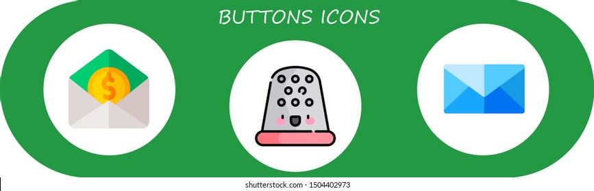 buttons icon set. 3 flat buttons icons.  Simple modern icons about  - mail, thimble