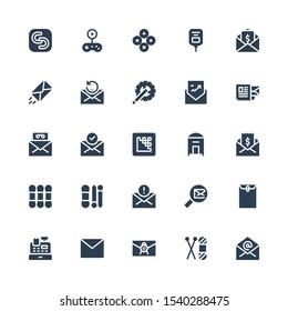 buttons icon set. Collection of 25 filled buttons icons included Mail, Knit, Cashier machine, Envelope, Thread, Media encoder, Crank arm, Saline, Buttons, Gameplay, Safecopy backup