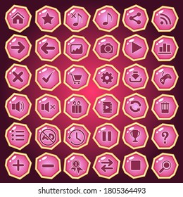Buttons icon set design deluxe shape color pink for game. Vector illustrator