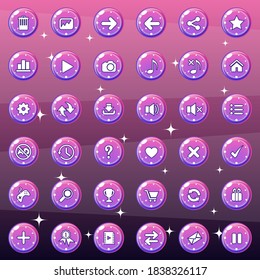 Buttons and icon set design for game or web is gradient color. Vector illustration.