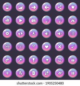 Buttons and icon set design for game or web is gradient color. Vector illustration.