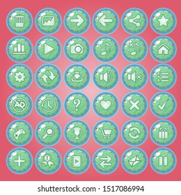 Buttons icon set for game interfaces.