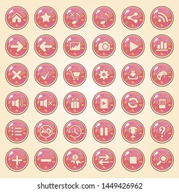 Buttons icon style cookies color pink and topping for games.