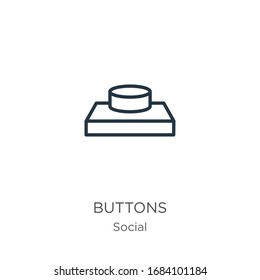 Icono de botones. Botones lineales delgados enarbolan un icono aislado en el fondo blanco de la colección social. Signo vectorial de línea, símbolo para web y móvil