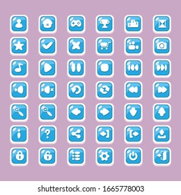 Botones con iconos para el diseño de la interfaz de juegos y aplicaciones móviles (usuario, configuración, navegación).